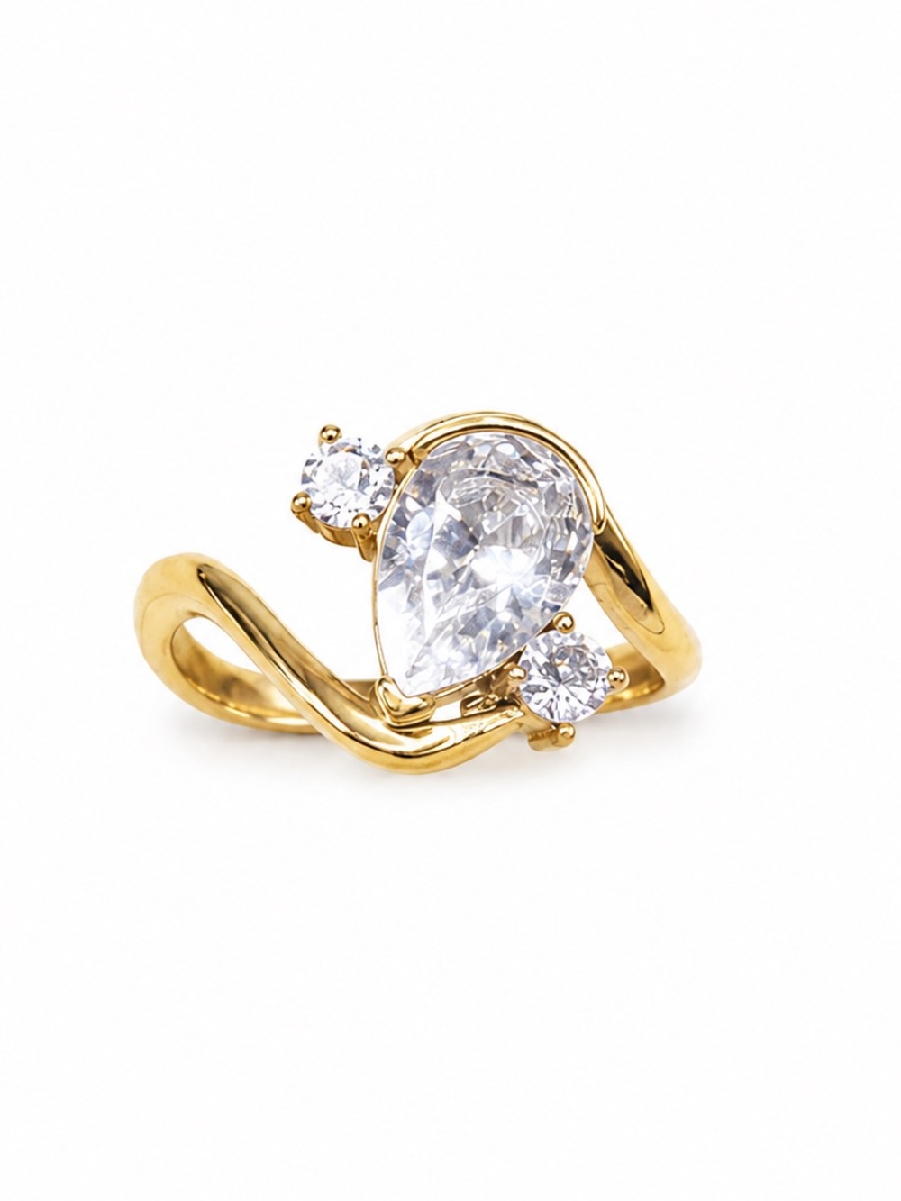 18K Gold PVD Stainless Steel 304 Pear Cut CZ Ring | Elegant Statement Ring